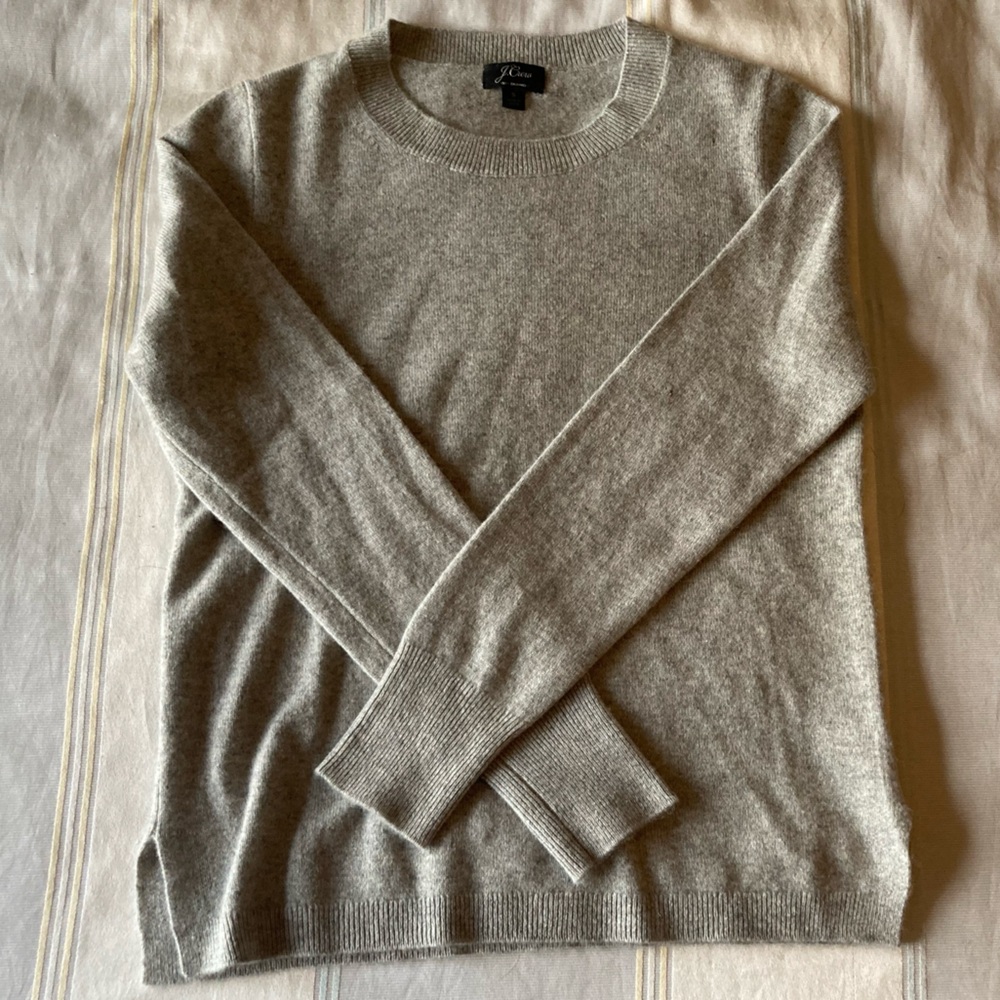 J. Crew Light Gray Crewneck Cashmerr Sweater, Size Small